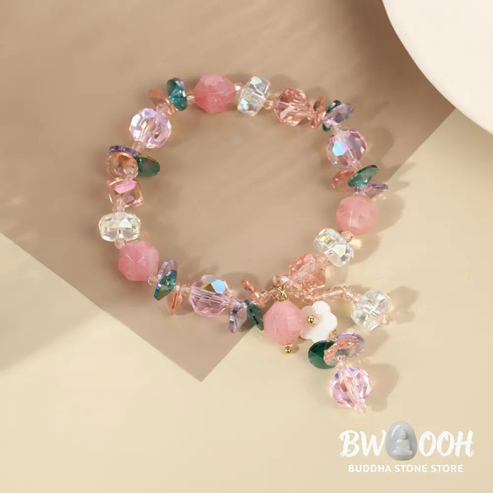 Buddha Stones Pink Crystal Green Crystal White Crystal Flower Warmth Bracelet - BWOOOH - Pink Green White Crystal(Wrist