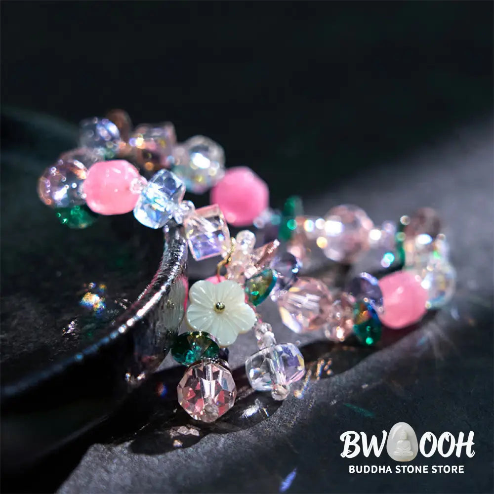 Buddha Stones Pink Crystal Green Crystal White Crystal Flower Warmth Bracelet - BWOOOH - Pink Green White Crystal(Wrist