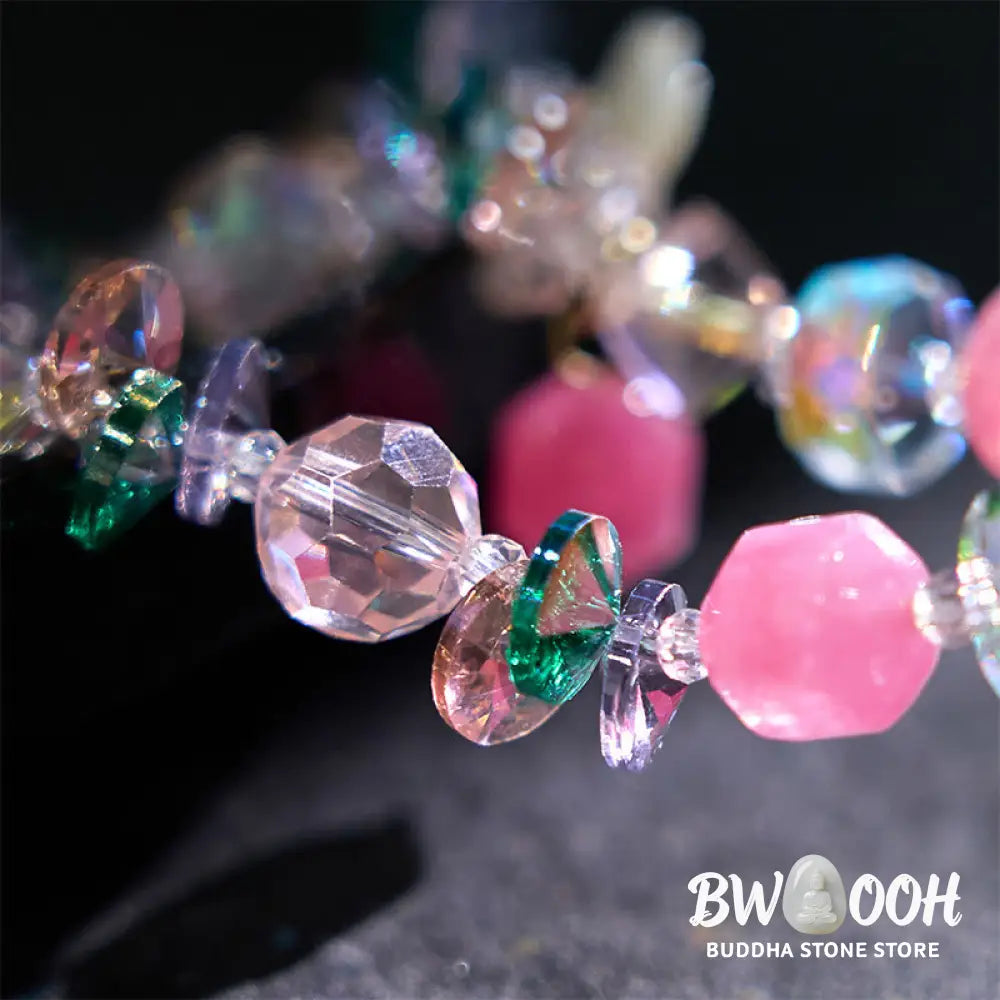 Buddha Stones Pink Crystal Green Crystal White Crystal Flower Warmth Bracelet - BWOOOH - Pink Green White Crystal(Wrist