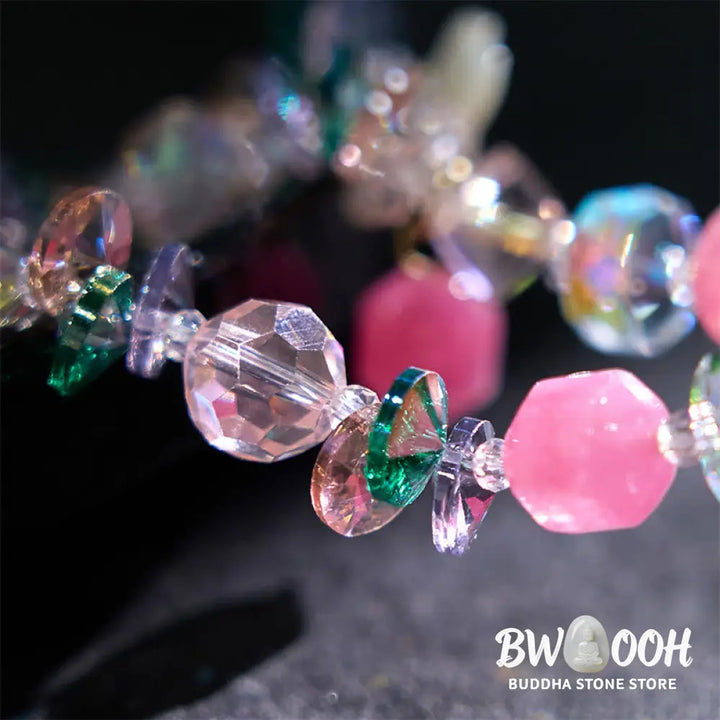 Buddha Stones Pink Crystal Green Crystal White Crystal Flower Warmth Bracelet - BWOOOH - Pink Green White Crystal(Wrist