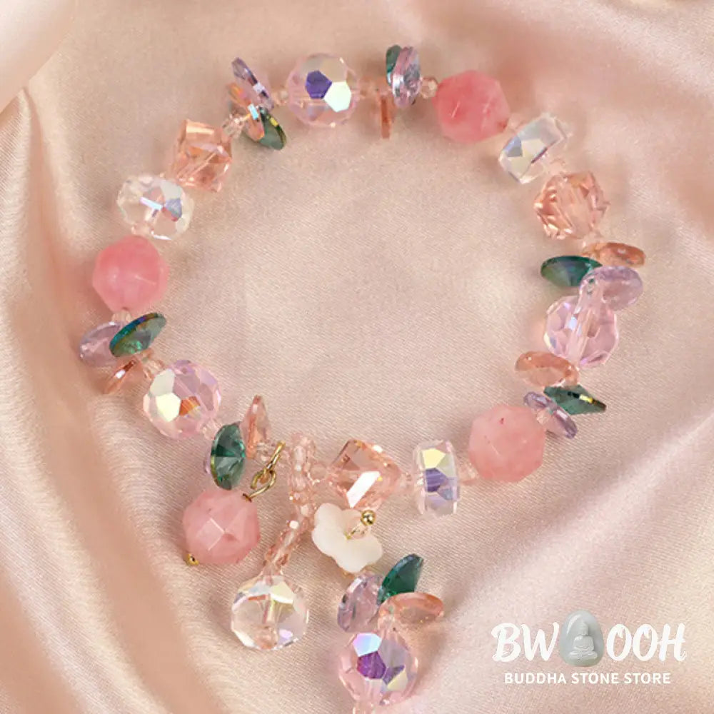 Buddha Stones Pink Crystal Green Crystal White Crystal Flower Warmth Bracelet - BWOOOH - Pink Green White Crystal(Wrist