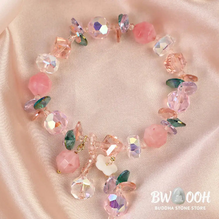 Buddha Stones Pink Crystal Green Crystal White Crystal Flower Warmth Bracelet - BWOOOH - Pink Green White Crystal(Wrist