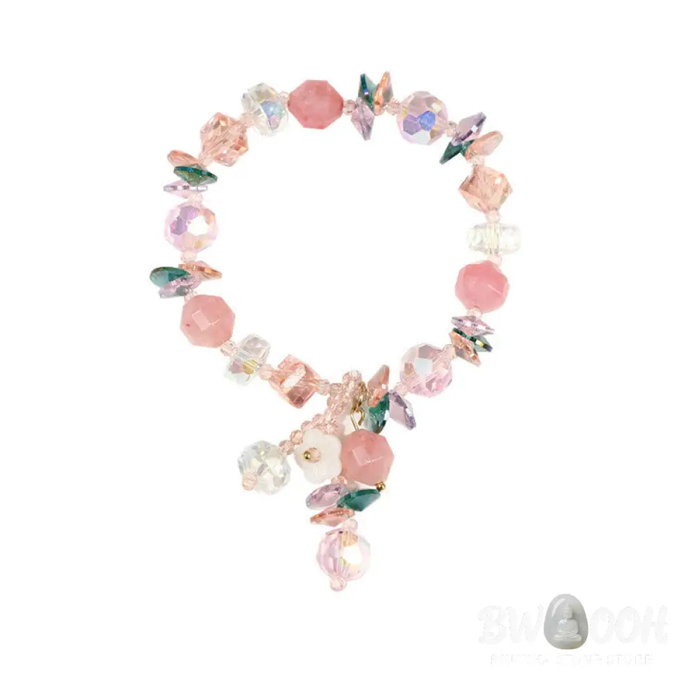 Buddha Stones Pink Crystal Green Crystal White Crystal Flower Warmth Bracelet - BWOOOH - Pink Green White Crystal(Wrist