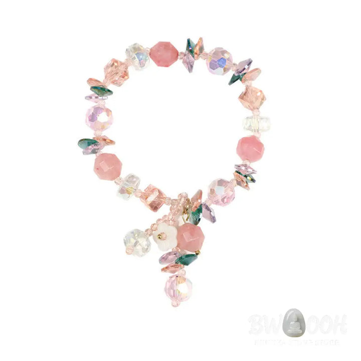 Buddha Stones Pink Crystal Green Crystal White Crystal Flower Warmth Bracelet - BWOOOH - Pink Green White Crystal(Wrist