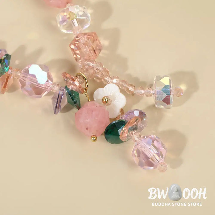Buddha Stones Pink Crystal Green Crystal White Crystal Flower Warmth Bracelet - BWOOOH - Pink Green White Crystal(Wrist