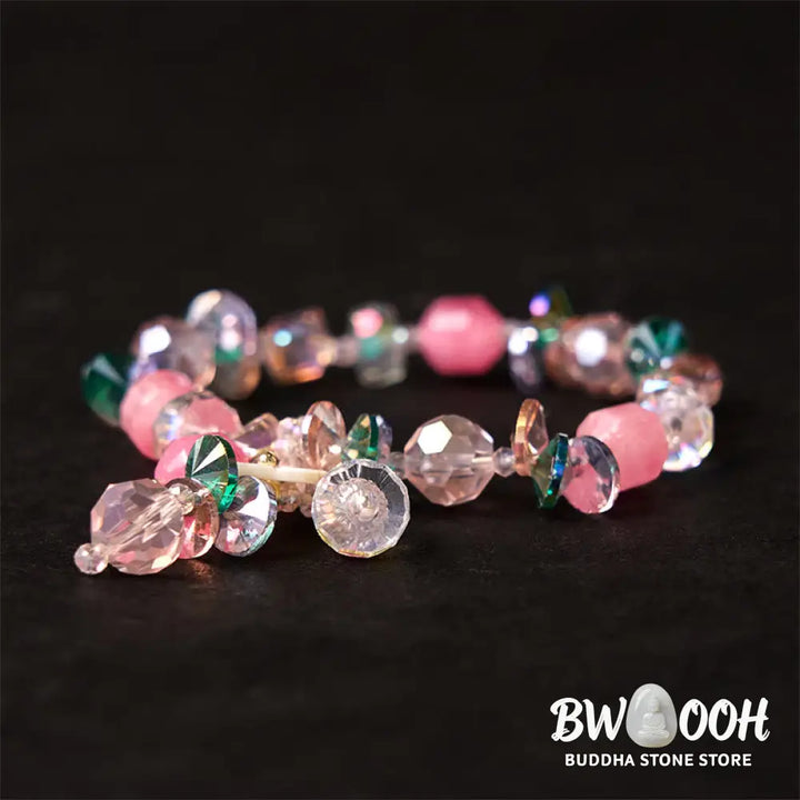 Buddha Stones Pink Crystal Green Crystal White Crystal Flower Warmth Bracelet - BWOOOH - Pink Green White Crystal(Wrist