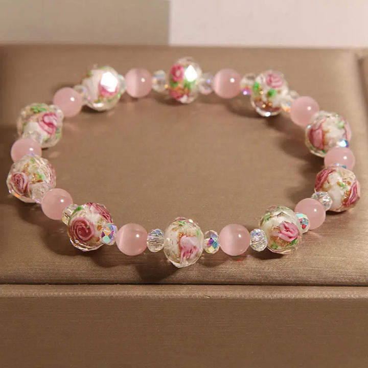 BWOOOH Pink Crystal Liuli Glass Bead Cat&
