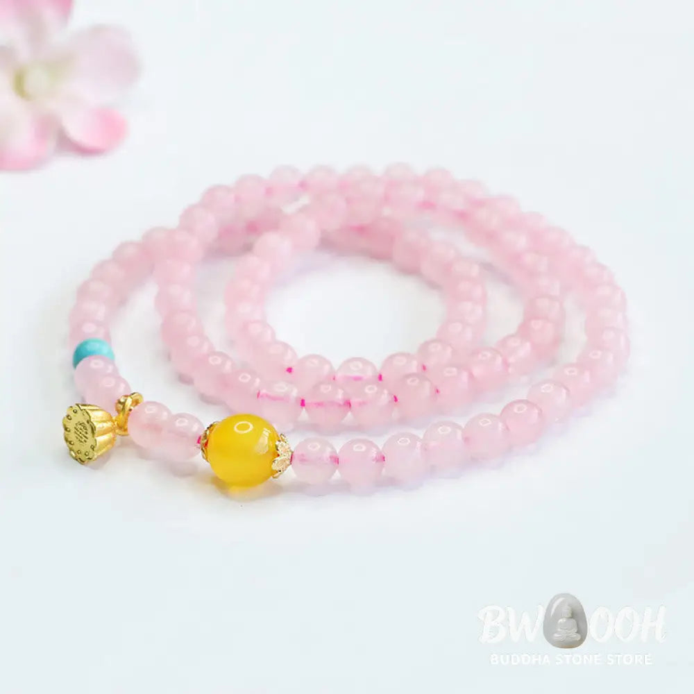 Buddha Stones Pink Crystal Multi-Circle Yellow Chalcedony Lotus Warmth Bracelet - BWOOOH - Pink Crystal (Wrist