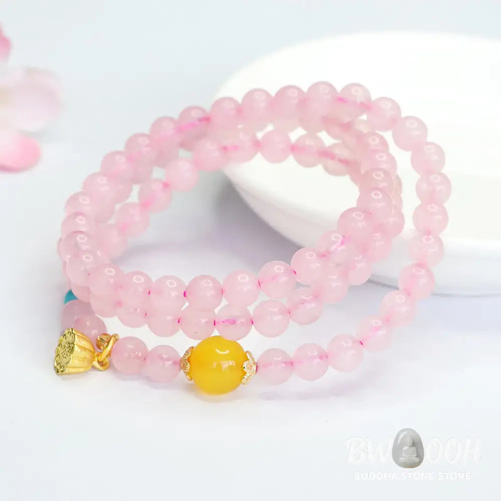 Buddha Stones Pink Crystal Multi-Circle Yellow Chalcedony Lotus Warmth Bracelet - BWOOOH - Pink Crystal (Wrist
