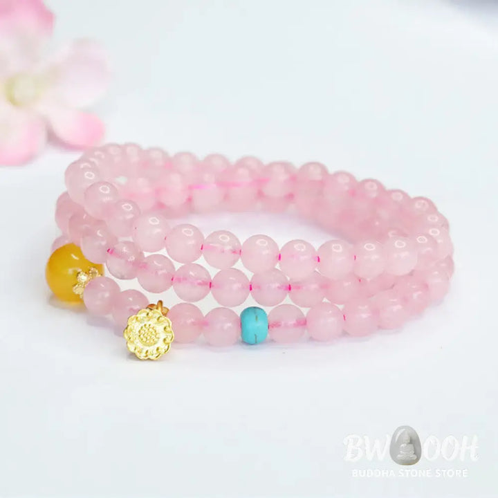 Buddha Stones Pink Crystal Multi-Circle Yellow Chalcedony Lotus Warmth Bracelet - BWOOOH - Pink Crystal (Wrist