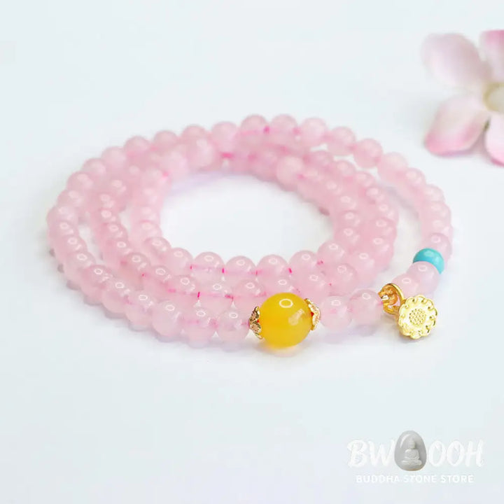 Buddha Stones Pink Crystal Multi-Circle Yellow Chalcedony Lotus Warmth Bracelet - BWOOOH - Pink Crystal (Wrist