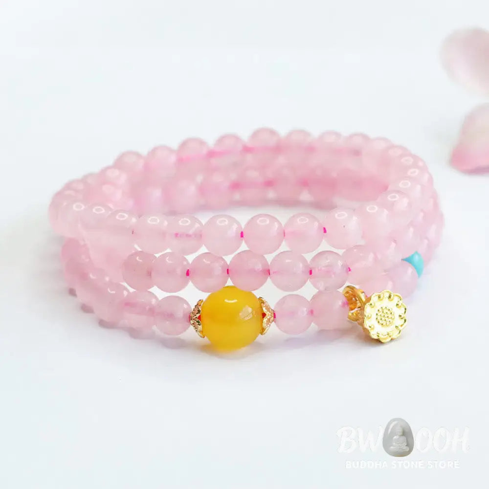 Buddha Stones Pink Crystal Multi-Circle Yellow Chalcedony Lotus Warmth Bracelet - BWOOOH - Pink Crystal (Wrist