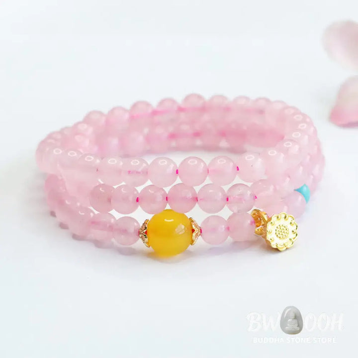 Buddha Stones Pink Crystal Multi-Circle Yellow Chalcedony Lotus Warmth Bracelet - BWOOOH - Pink Crystal (Wrist