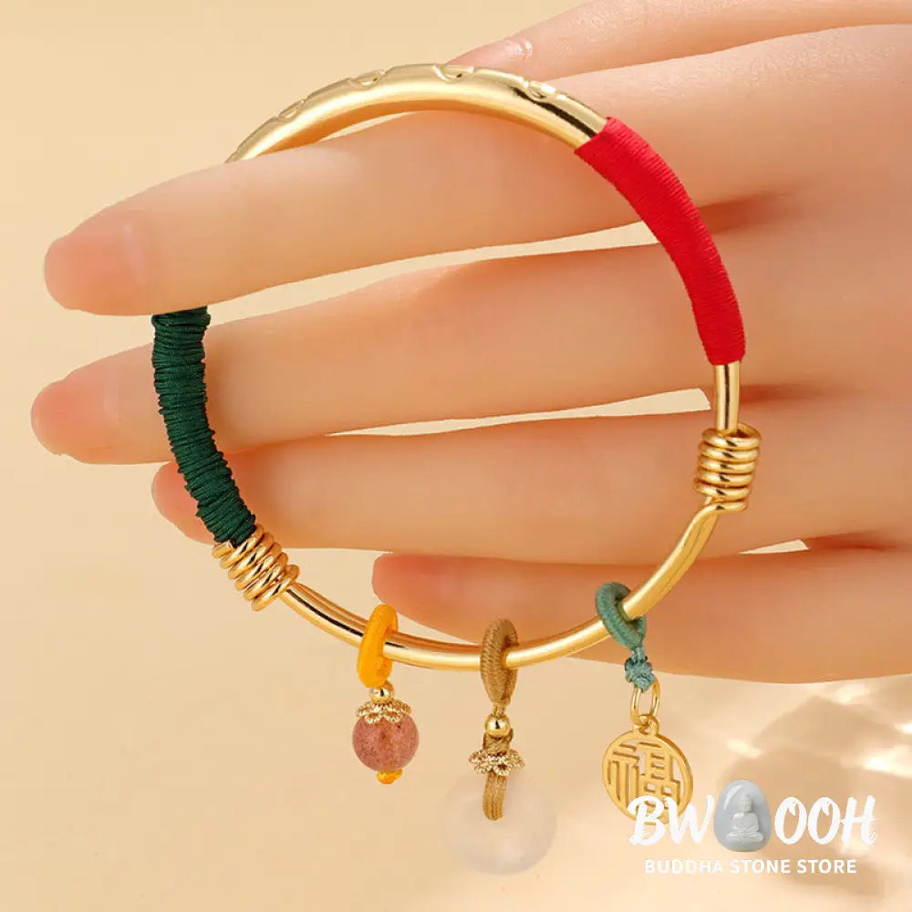 Buddha Stones Pink Crystal Peace Buckle Lucky Flower Love Bracelet Bangle - BWOOOH - Bracelet Bangle