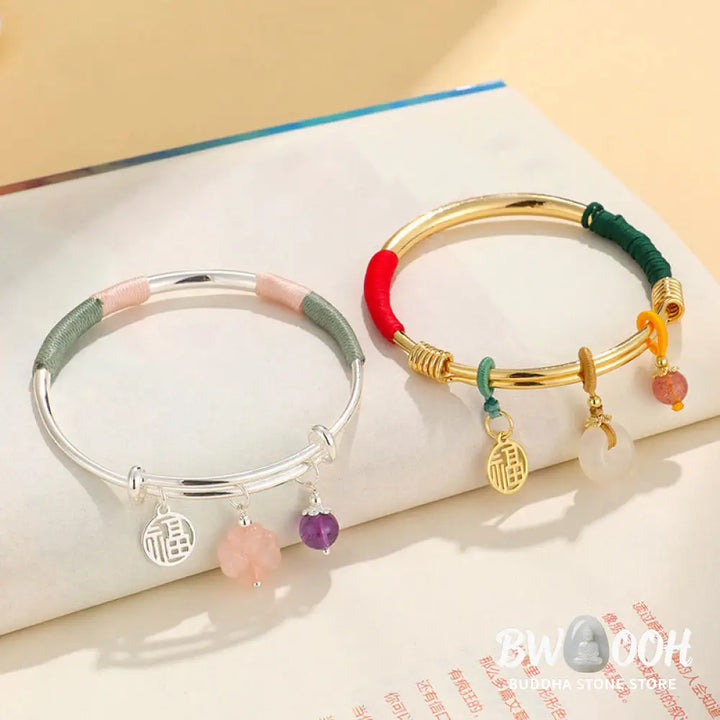 Buddha Stones Pink Crystal Peace Buckle Lucky Flower Love Bracelet Bangle - BWOOOH - Bracelet Bangle
