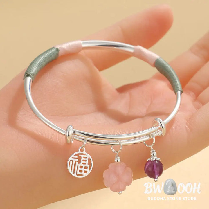 Buddha Stones Pink Crystal Peace Buckle Lucky Flower Love Bracelet Bangle - BWOOOH - Bracelet Bangle