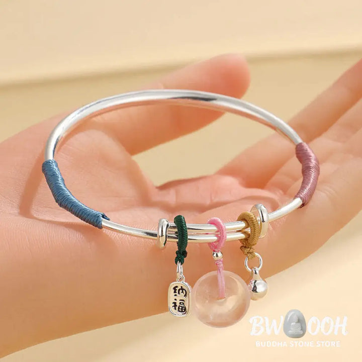 Buddha Stones Pink Crystal Peace Buckle Lucky Flower Love Bracelet Bangle - BWOOOH - Bracelet Bangle
