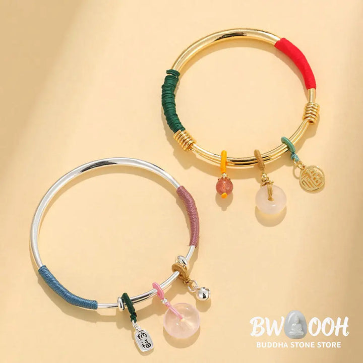 Buddha Stones Pink Crystal Peace Buckle Lucky Flower Love Bracelet Bangle - BWOOOH - Bracelet Bangle