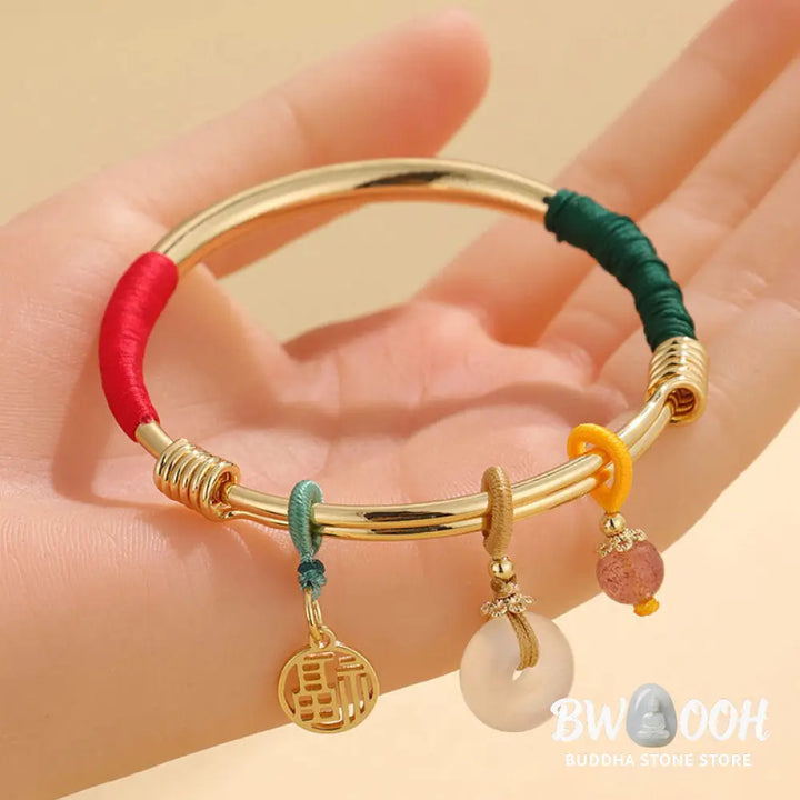 Buddha Stones Pink Crystal Peace Buckle Lucky Flower Love Bracelet Bangle - BWOOOH - Bracelet Bangle