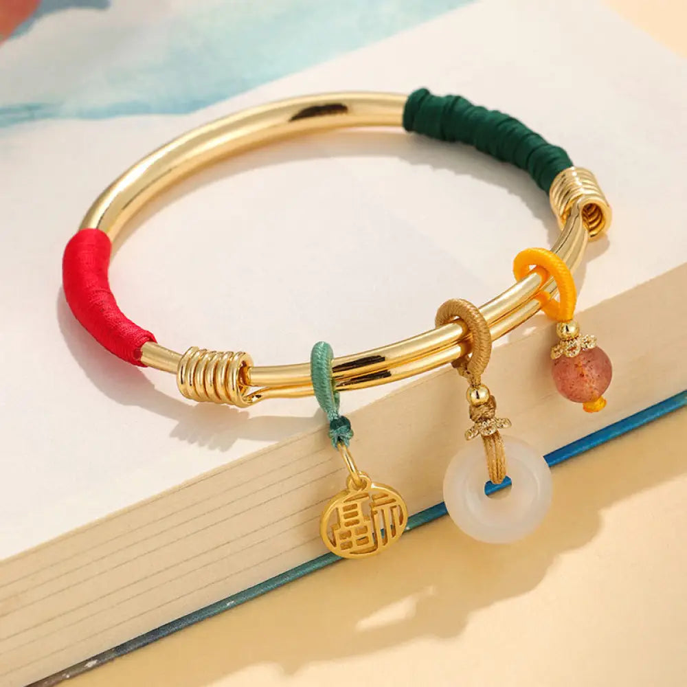 BWOOOH Pink Crystal Peace Buckle Lucky Flower Love Bracelet Bangle - BWOOOH - Gold Plated Peace Buckle(Inner