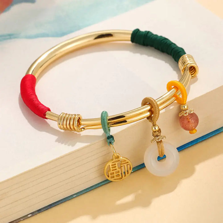 BWOOOH Pink Crystal Peace Buckle Lucky Flower Love Bracelet Bangle - BWOOOH - Gold Plated Peace Buckle(Inner