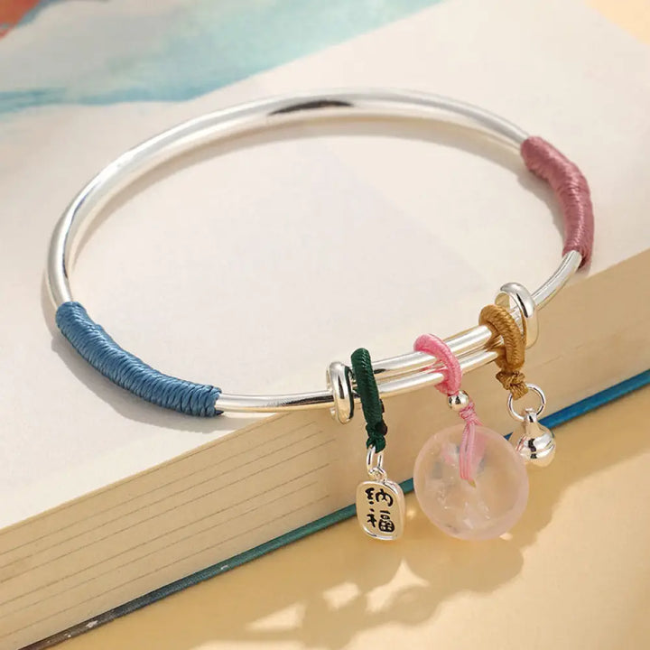 Buddha Stones Pink Crystal Peace Buckle Lucky Flower Love Bracelet Bangle - BWOOOH - Pink Crystal Peace Buckle(Inner