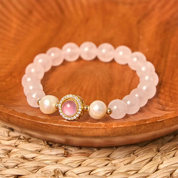BWOOOH Pink Crystal Pearl Warmth Bracelet — Pink Crystal crystal healing bracelet for spiritual healing and mindful living