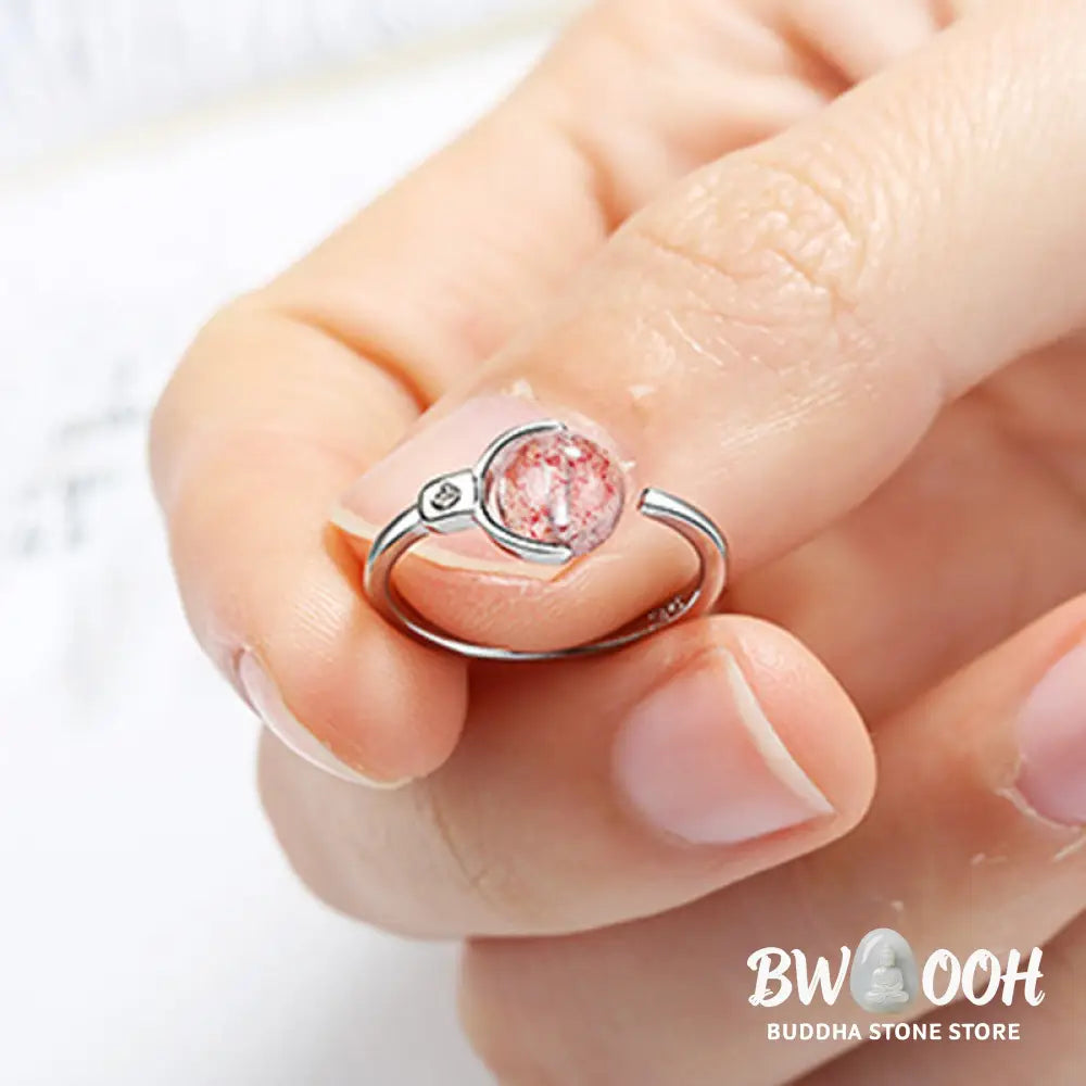 Buddha Stones Pink Crystal Soothing Rotation Ring - BWOOOH - Pink Crystal - Ring