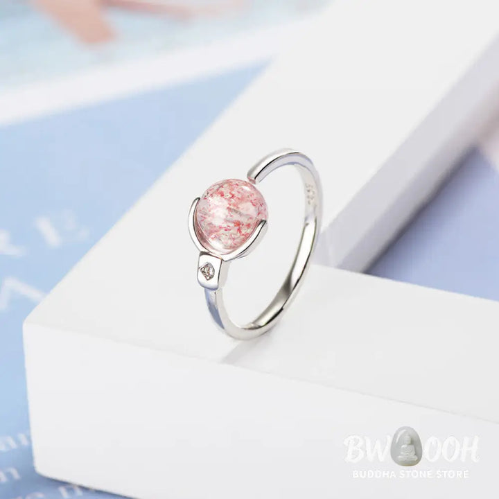 Buddha Stones Pink Crystal Soothing Rotation Ring - BWOOOH - Pink Crystal - Ring