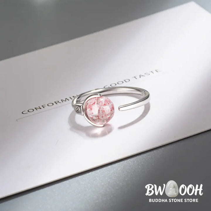 Buddha Stones Pink Crystal Soothing Rotation Ring - BWOOOH - Pink Crystal - Ring