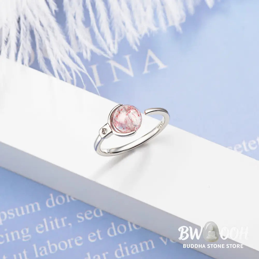 Buddha Stones Pink Crystal Soothing Rotation Ring - BWOOOH - Pink Crystal - Ring