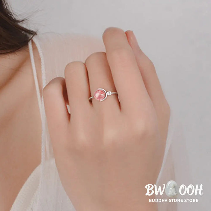 Buddha Stones Pink Crystal Soothing Rotation Ring - BWOOOH - Pink Crystal - Ring