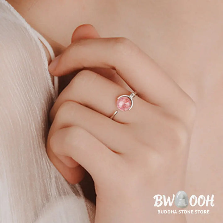 Buddha Stones Pink Crystal Soothing Rotation Ring - BWOOOH - Pink Crystal - Ring