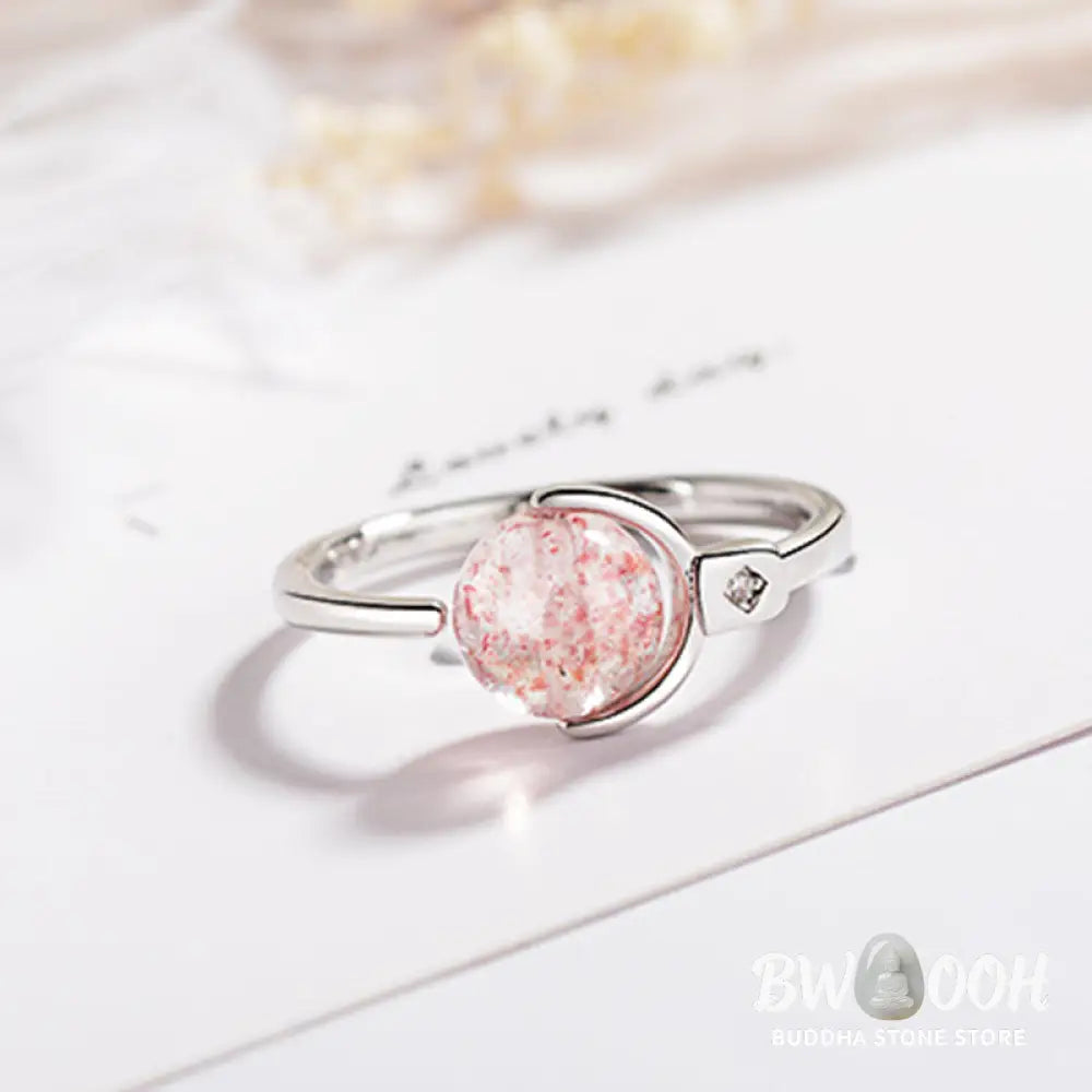 Buddha Stones Pink Crystal Soothing Rotation Ring - BWOOOH - Pink Crystal - Ring