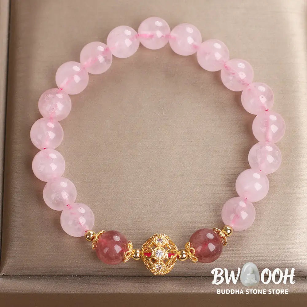 Buddha Stones Pink Crystal Strawberry Quartz Love Bracelet - BWOOOH - Pink Crystal Strawberry Quartz(Wrist