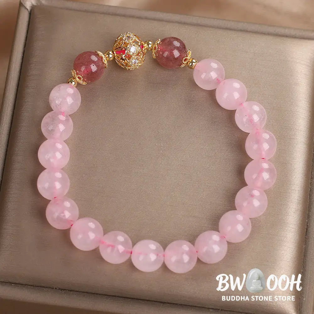 Buddha Stones Pink Crystal Strawberry Quartz Love Bracelet - BWOOOH - Pink Crystal Strawberry Quartz(Wrist