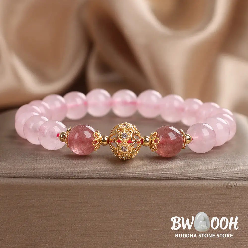 Buddha Stones Pink Crystal Strawberry Quartz Love Bracelet - BWOOOH - Pink Crystal Strawberry Quartz(Wrist
