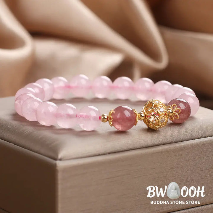 Buddha Stones Pink Crystal Strawberry Quartz Love Bracelet - BWOOOH - Pink Crystal Strawberry Quartz(Wrist