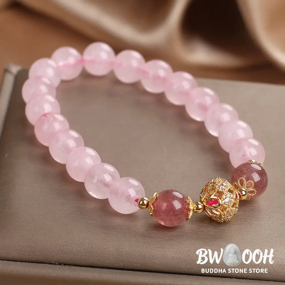 Buddha Stones Pink Crystal Strawberry Quartz Love Bracelet - BWOOOH - Pink Crystal Strawberry Quartz(Wrist