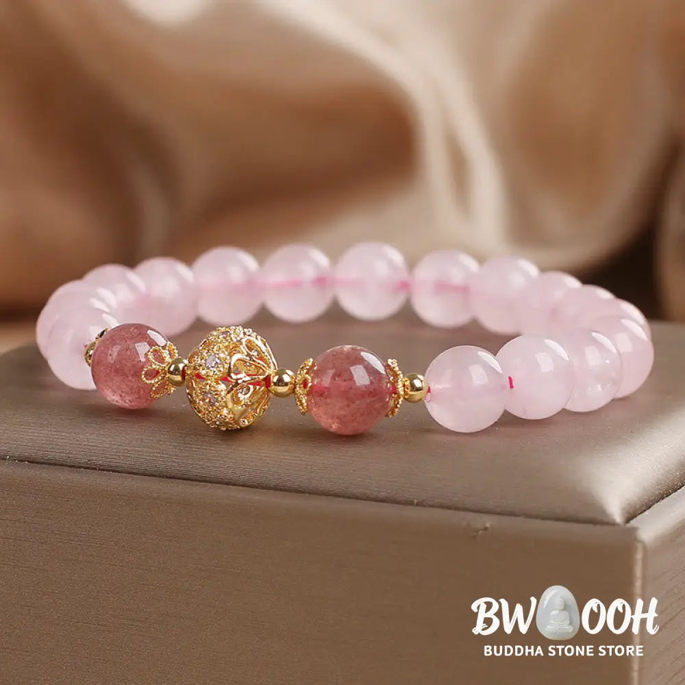 Buddha Stones Pink Crystal Strawberry Quartz Love Bracelet - BWOOOH - Pink Crystal Strawberry Quartz(Wrist