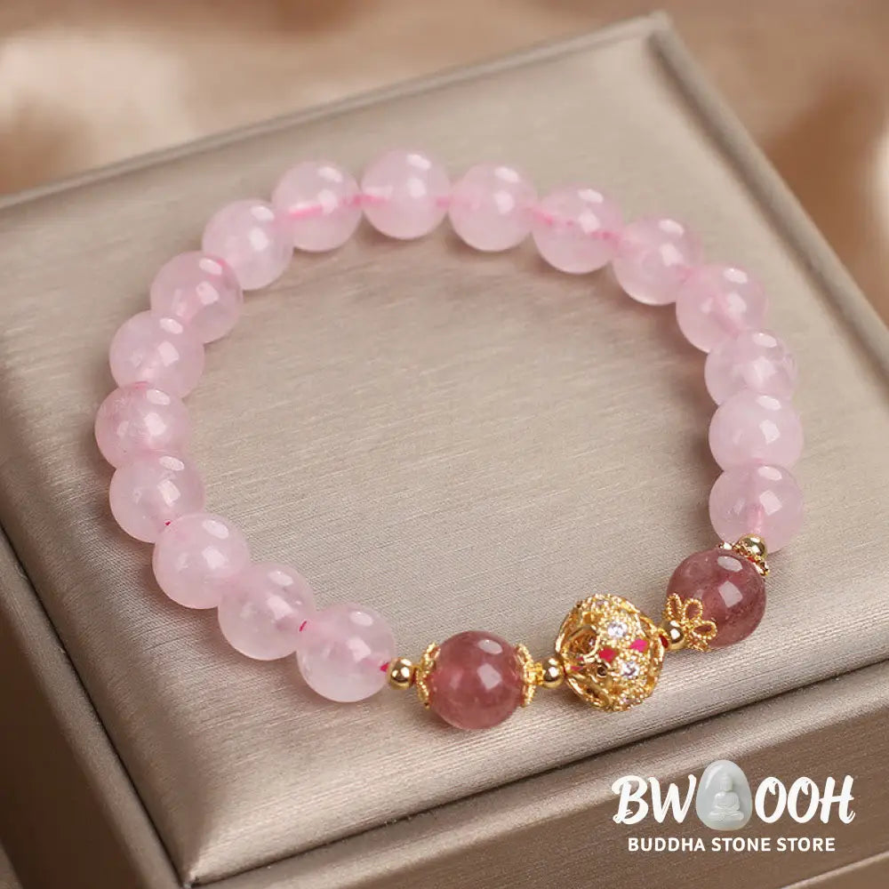 Buddha Stones Pink Crystal Strawberry Quartz Love Bracelet - BWOOOH - Pink Crystal Strawberry Quartz(Wrist