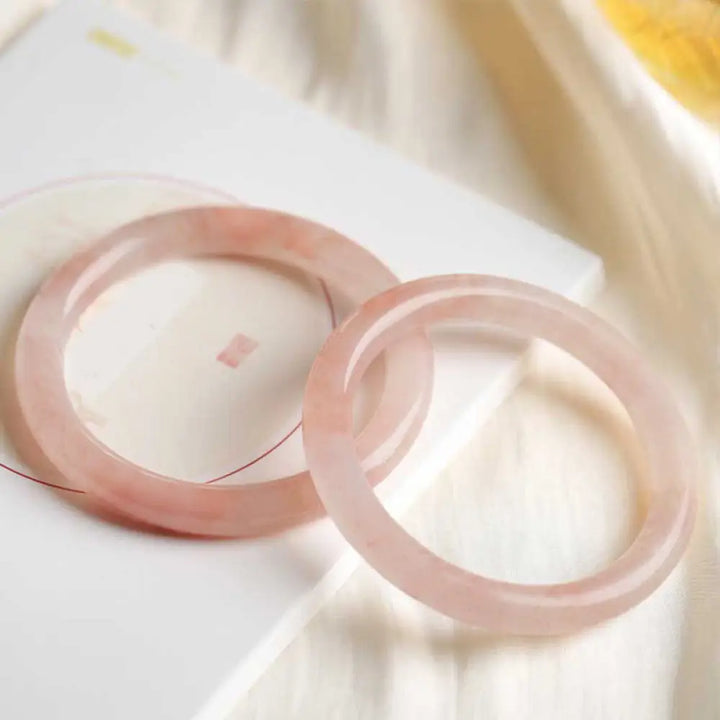 Buddha Stones Pink Golden Silk Jade Wealth Luck Bracelet Bangle - BWOOOH - Round / 54-56mm - Bracelet Bangle
