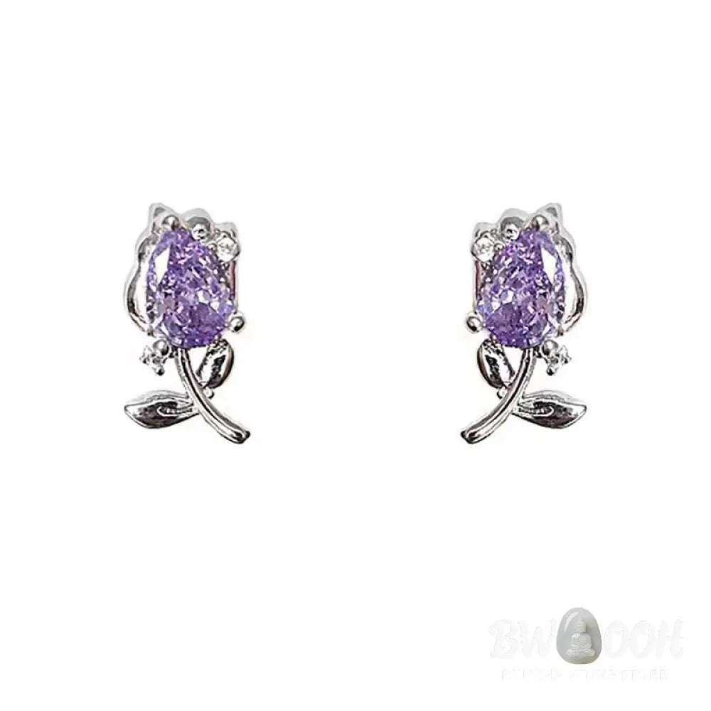 Buddha Stones Pink Purple Tulip Zircon Copper Healing Stud Earrings - Earrings