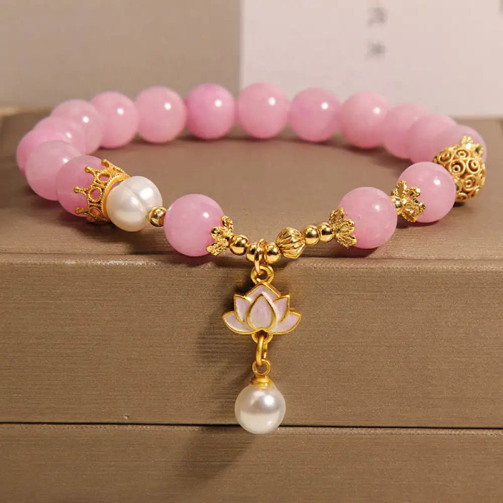 BWOOOH Pink Quartzite Pearl Lotus Charm Harmony Bracelet - BWOOOH - Pink Quartzite(Wrist Circumference: 14-17cm)