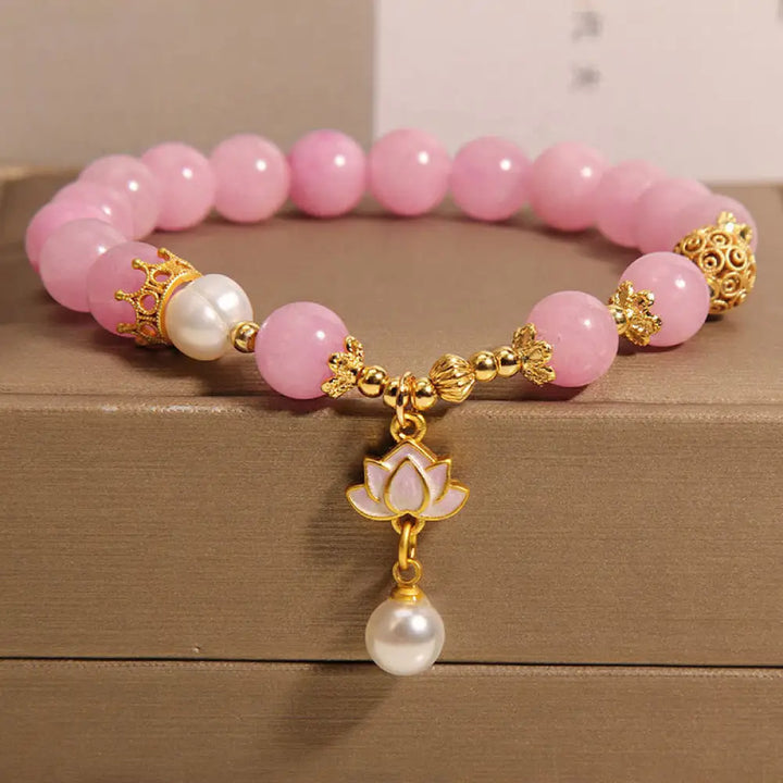 BWOOOH Pink Quartzite Pearl Lotus Charm Harmony Bracelet - BWOOOH - Pink Quartzite(Wrist Circumference: 14-17cm)