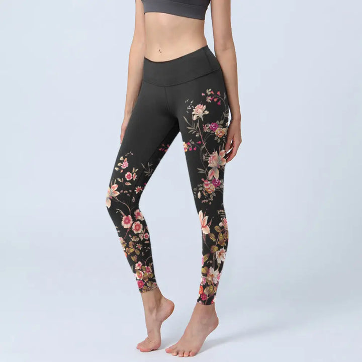 BWOOOH printed yoga leggings - Pink Roses Beige Flowers Print Gym Fitne