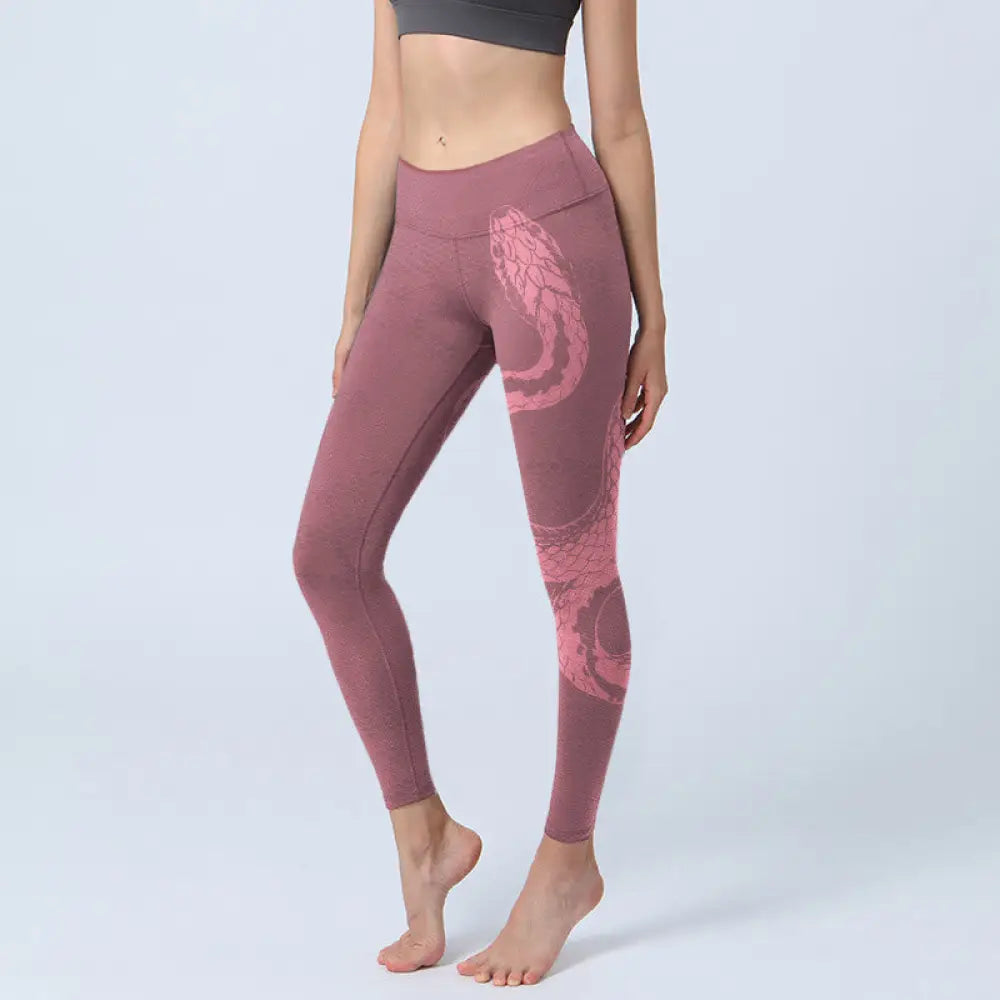 BWOOOH printed yoga leggings - Pink Snake And Snakeskin Print Gym Leggi