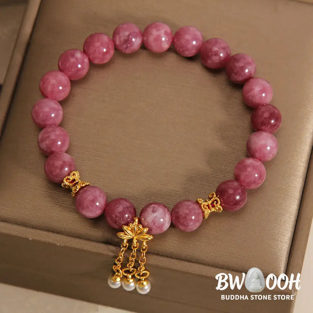 Buddha Stones Pink Tourmaline Lotus Flower Positive Bracelet - BWOOOH - Tourmaline(Wrist Circumference: 14-16cm)