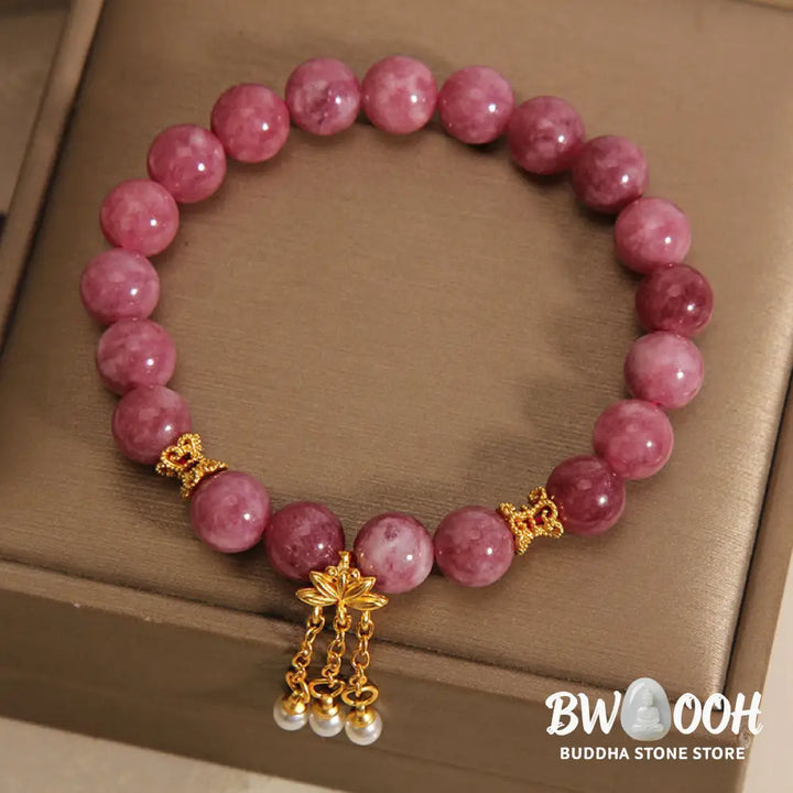 Buddha Stones Pink Tourmaline Lotus Flower Positive Bracelet - BWOOOH - Tourmaline(Wrist Circumference: 14-16cm)