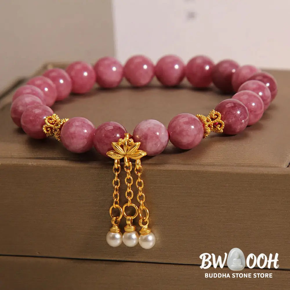 Buddha Stones Pink Tourmaline Lotus Flower Positive Bracelet - BWOOOH - Tourmaline(Wrist Circumference: 14-16cm)